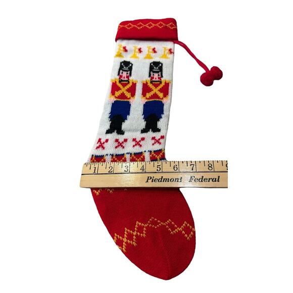 Vintage Nutcracker Christmas Knitted Stocking Sweater Traditional Pom Poms - Picture 3 of 4